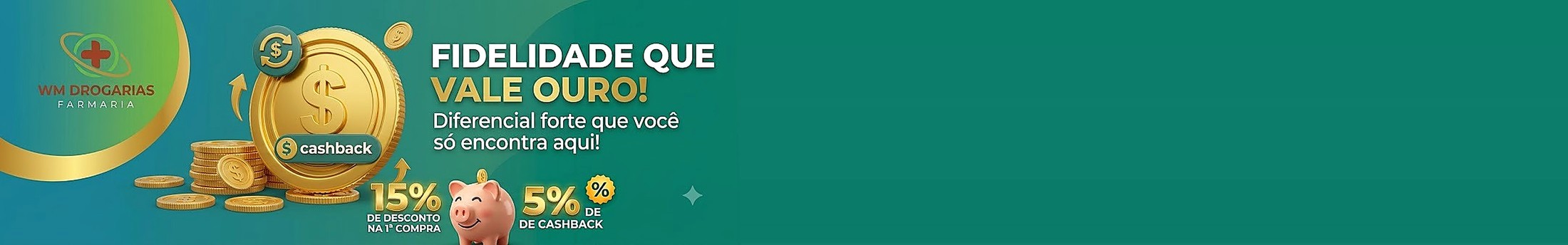 Fidelidade que vale ouro — 15% de desconto na primeira compra e 5% de cashback